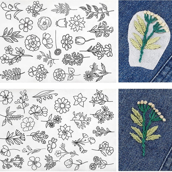 50-Pack Water Soluble Embroidery Stabilizer with Flower Patterns for Hand Sewing and Machine Embroidery - Washable, Tear-Off Stabilizer Paper for DIY Crafts and Fabric Decoration