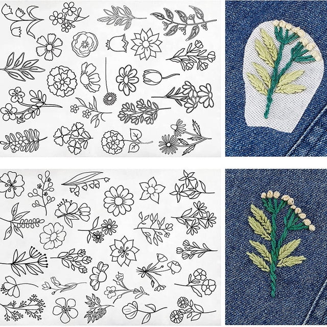 Cagogo Embroidery Stabilizer, 50 Pack Washable Water Soluble Tear-off Stabilizer, Machine Embroidery Stabilizer Paper, Hand Sewing Stabilizer for Embroidery Projects, DIY Crafts, Bohemian Flower