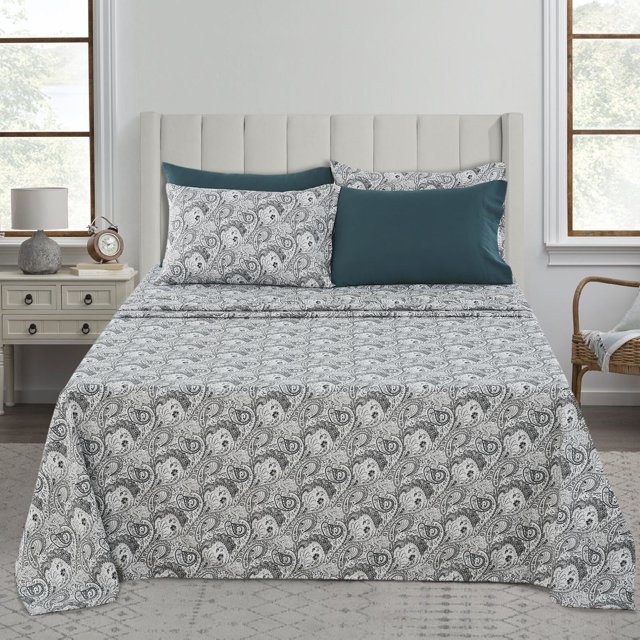Lux Decor Collection 1800 Thread Count Egyptian Quality Super Soft Wrinkle Free 6 Piece Sheet Set (Full, White Grey)