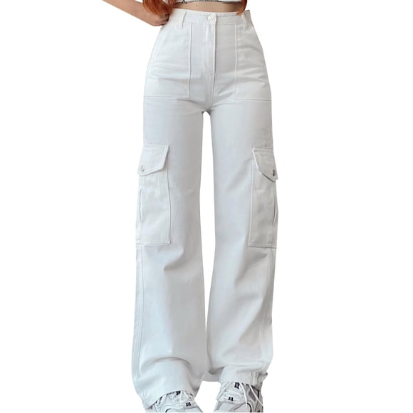 Fgnfyis Women Wear Waist Three Pocket Trousers Cargo Pants Casual Pants Tailored Fit Womens Cargo Pants White L