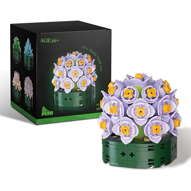 Garden Purple Yellow Flowers Botanical Collection Set, 182 Pieces Modular Buildings, Decorative Home Office Creative Construction Toy Gifts