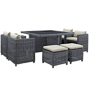 Modway Sunbrella 9 Summon Wicker Outdoor Patio Furniture Dining, Beige
