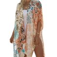 thumbnail image 1 of Half Sleeve Open Front Side Split Cover Up Coat Flower Print Thin Bikini Cover Up Beachwear, 1 of 7