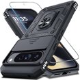 thumbnail image 1 of KOMI Case Compatible with Google Pixel 9 Pro XL Built in Slide Camera Lens Cover+Screen Protector+Finger Ring Holder Kickstand,Heavy Duty Shockproof Full Body Protective Phone Cover, Black, 1 of 5