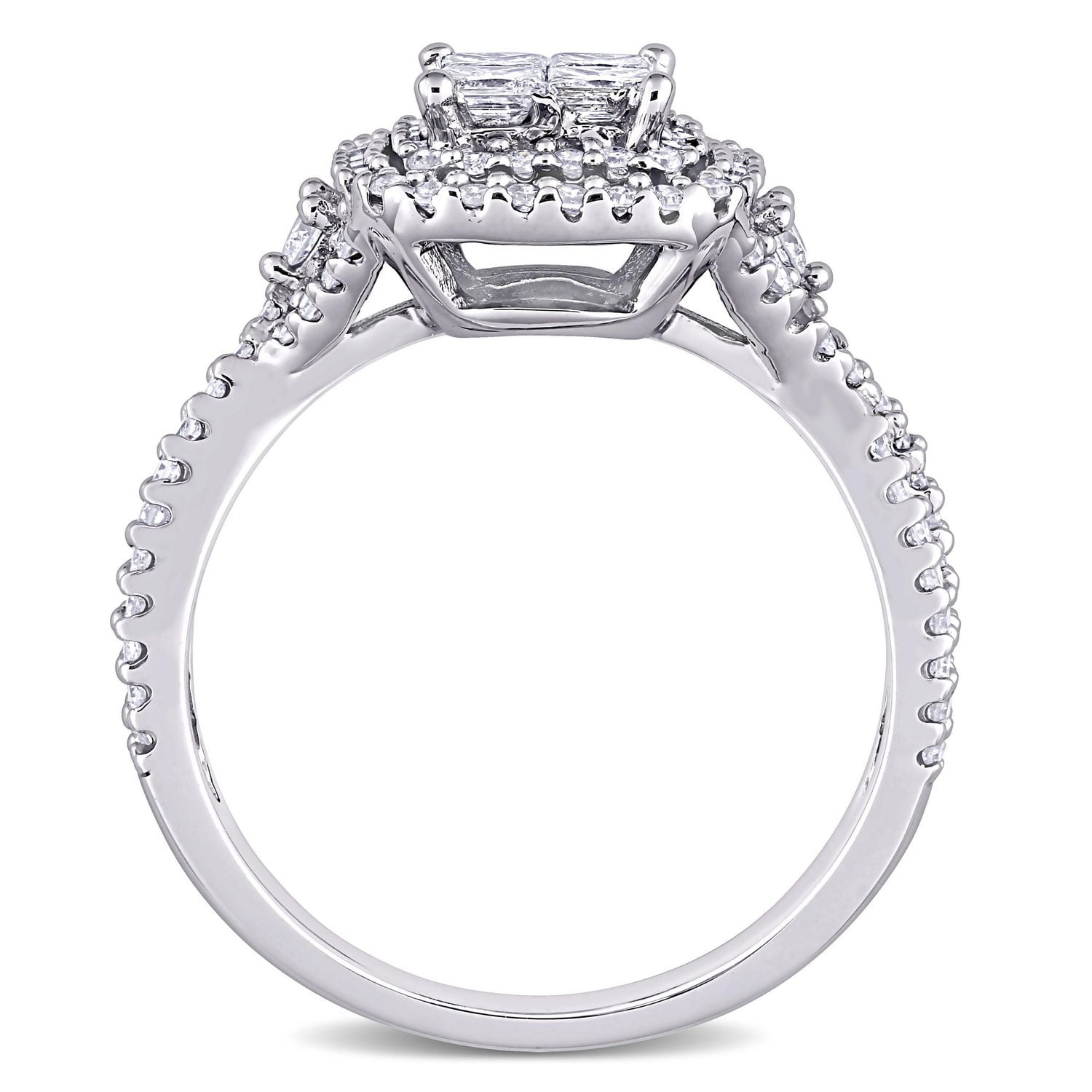 Miabella Bague de fiançailles Halo en or blanc 10k avec diamant de 1 carat P.T.