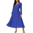 thumbnail image 2 of INSPIRE CHIC Robe Plissée pour Femme Manches Longues Bouffantes Col en V Robe avec Ceinture à la Taille P Bleu Royal, 2 of 7