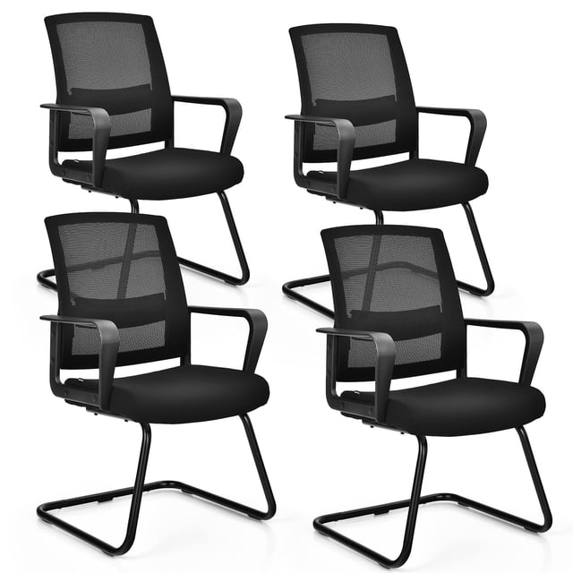 Giantex Ensemble de 4 Chaises d'Invité pour Bureau à Domicile, Chaise de Réception et de Conférence Robuste avec Soutien Lombaire Ajustable, Chaise d'Ordinateur Moderne à Dossier Mi-Maille, Assemblage Facile