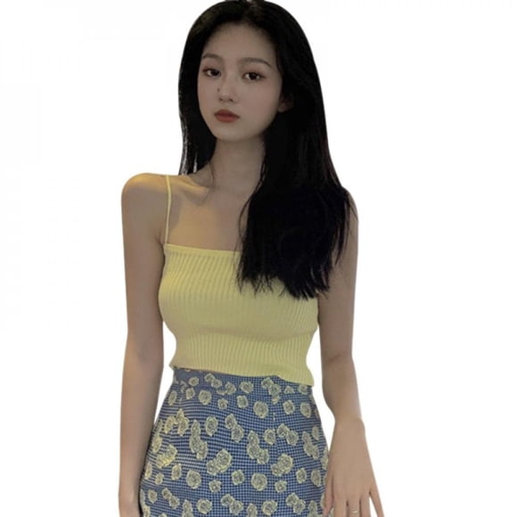 Liquidation t-Shirt Femme Liva t-Shirts Fille Couleur Unie Camisole Ajustée + Cardigan Tricoté à Col en V Taille Unique t-Shirt Hauts Vêtements Femmes
