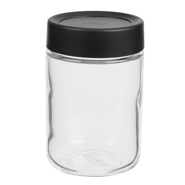 Trudeau Grande Bouteille d'Épices Empilable Non Remplie 1 Paquet, Pot en Verre Transparent de 200 ml avec Couvercle Embossé en Plastique Noir, Empilable pour un Rangement de Cuisine Efficace, compatible avec les Petites Bouteilles de 85 ml, Comprend un Double insert shaker pour Saupoudrer Ou Ramasser des Épices, Souvent Utilisé pour Organiser les Herbes et les Assaisonnements.