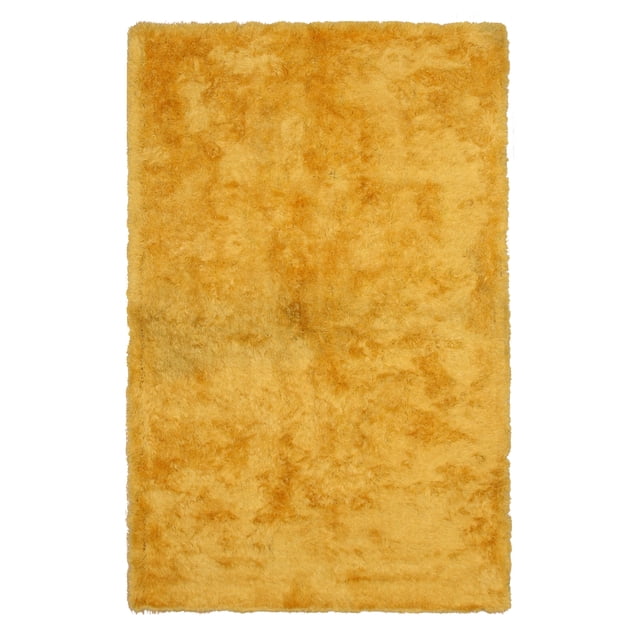 Tapis Shag London Contemporain Uni Jaune en Polyester Fait à la Main