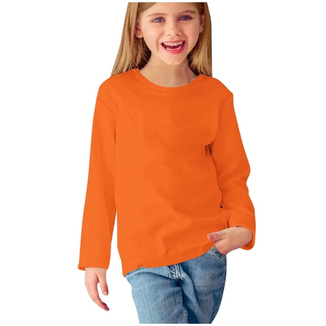 vdgthytj Chemises à Manches Longues pour Enfants Col Rond Décontracté Couleur Unie Basiques Blouse Basiques pour Garçons Filles