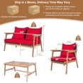 thumbnail image 2 of Gymax 4PCS Patio Conversation Set Wood Frame Furniture Set w/ Red Cushions, 2 of 10