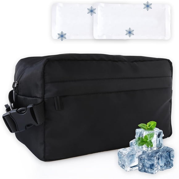 Leakproof Freezable Snack Bag Cooler Insulated Lunch Box | Includes 2 Ice Packs, Small Lunch Bag with Buckle Handle for Women, Men & Adults Work, 9.5x5x5.5 in, Black