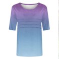 thumbnail image 4 of Pisexur Hauts de Printemps pour Femmes 2025, Hauts pour Femmes, T-shirt à Col Rond Plissé à Manches 3/4 pour Femmes, Coupe Ample, Manches Raccourcies, Bleu Marine, P, 4 of 7