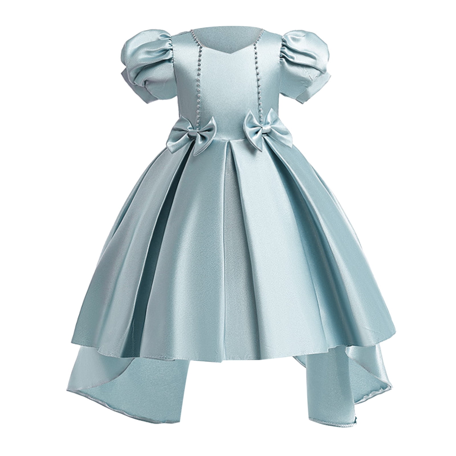 FhsagQ Dresses Christmas Dresses for Girls 12-14 Years Old Toddler Girls Christmas Short Sleeve Solid Bow Tie Embroidery Lace Ruffles Party Evening Dress Wedding Dress Sky Blue 4-5 Years