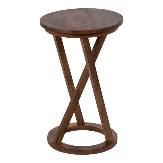 Kate and Laurel Aja Modern Side Table, 15 x 15 x 23, Walnut Brown, Decorative Modern Geometric Wood Bedroom Nightstand Table with Round Tabletop and Unique Slanted Legs