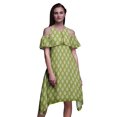 thumbnail image 1 of Bimba Robe Midi à Épaules Dénudées Imprimée Bloc pour Femmes Tunique Swing Manches Flottantes-TTTG, 1 of 6