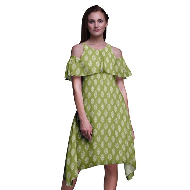 Bimba Robe Midi à Épaules Dénudées Imprimée Bloc pour Femmes Tunique Swing Manches Flottantes-TTTG