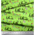 thumbnail image 2 of Soimoi Green Poly Georgette Fabric Humans,Sleigh & Mountains Holiday Printed Fabric 1 Yard 42 Inch Wide, 2 of 3