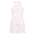 thumbnail image 1 of Yanarno Combinaison Short de Danse pour Filles, Col Licou, Paillettes, Fête de Noël, Rumba Samba, Rose, 8, 1 of 5