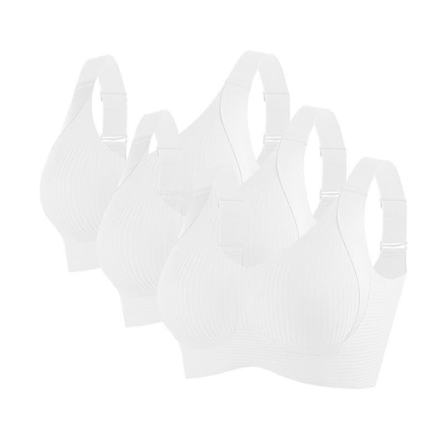 3 Pack Women Plus Size Push-Up Bras No Underwire T-Shirt Bralettes Ribbed Full Coverage Sports Everyday Bras White, 36/80BCD