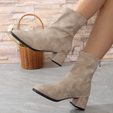 Amzcrzy Bottes Mi-Mollet pour Femmes Bottines Hautes pour Femmes Talon Épais Bout Rond Bottines Bottes pour Femmes Chaussures pour Femmes Bottes pour Femmes Bottes pour Dames Chaussures pour Femmes Bottes pour Dames