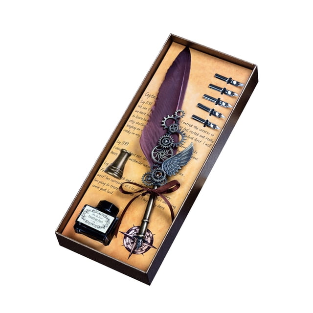 Mechanical Wing Quill Dipped Water Gift Box Carved Pen With Base Holiday Birthday Gift 15ML