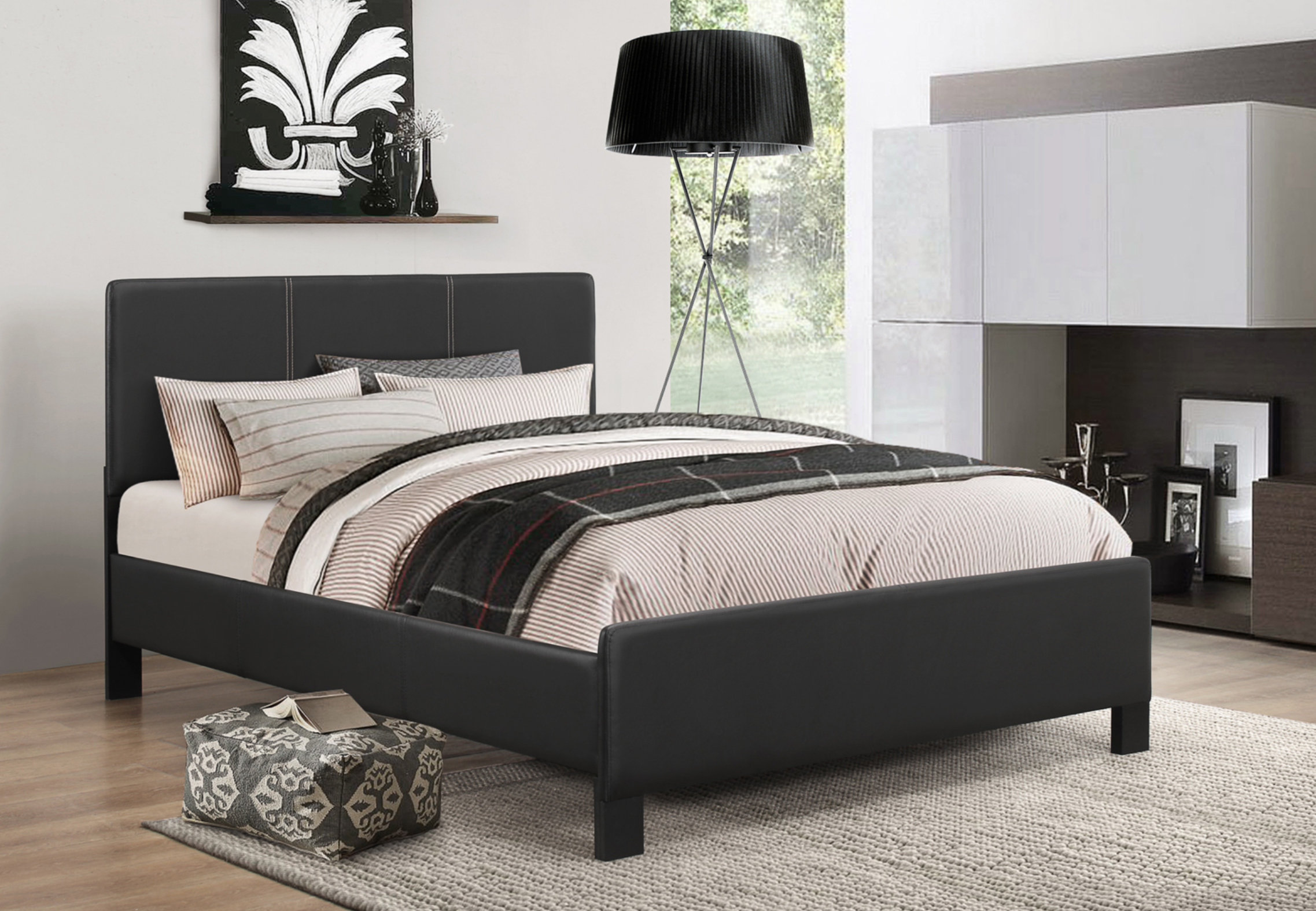 PU Leather Bed with Headboard