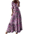 thumbnail image 1 of Robes pour Femmes 2024 Été Surdimensionnée Col en V Imprimé Manches 3/4 Patchwork Décontractée Longue Robe Rabais de 50 % Liquidation!, 1 of 5