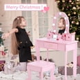 thumbnail image 3 of Girls' Vanity Table and Chair Set, Kids Makeup Dressing Table with Lights & Wood Makeup Playset, 3 of 9