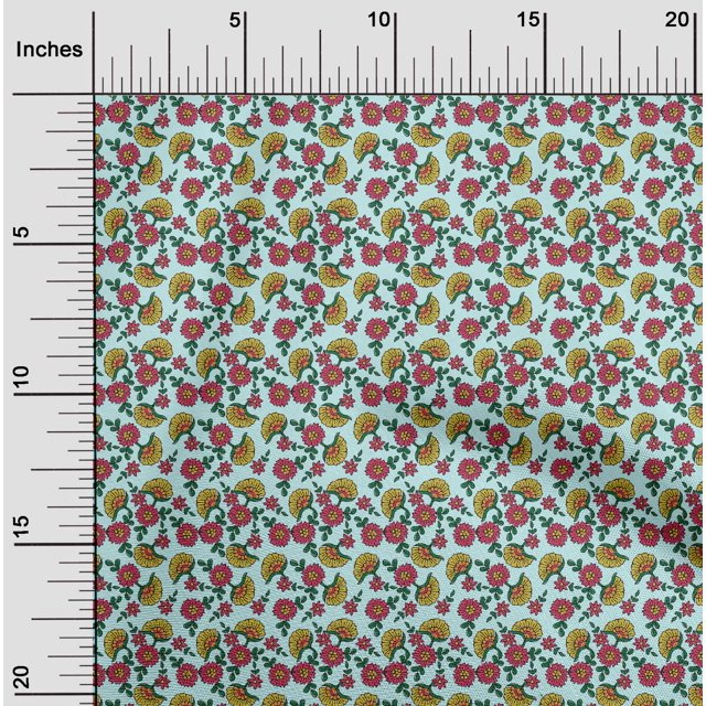 oneOone Cotton Poplin Fabric Leaves & Floral Block Decor Fabric Printed BTY 42 Inch Wide