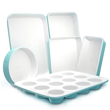 NutriChef 6 Piece Non Stick Kitchen Oven Stackable Ceramic Baking Pan Set, Green