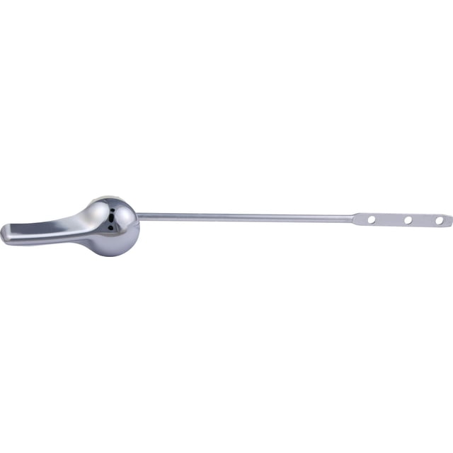 Peerless Toilet Tank Lever 8-In, Chrome with a smooth chrome finish handle and an 8-inch metal arm featuring three mounting holes, designed for front mount toilet tank lever replacement in bathroom renovation.