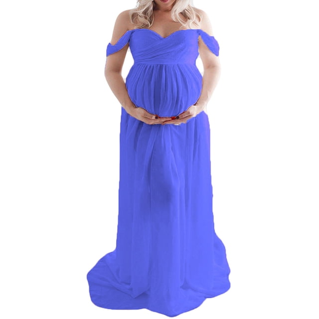 Julyccc Pregnants Front Split Off Shoulder Maxi Maternity Dress For Photography