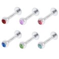 thumbnail image 3 of Barbell Tongue Ring Surgical Steel with Jeweled Flower Design, 3 of 8