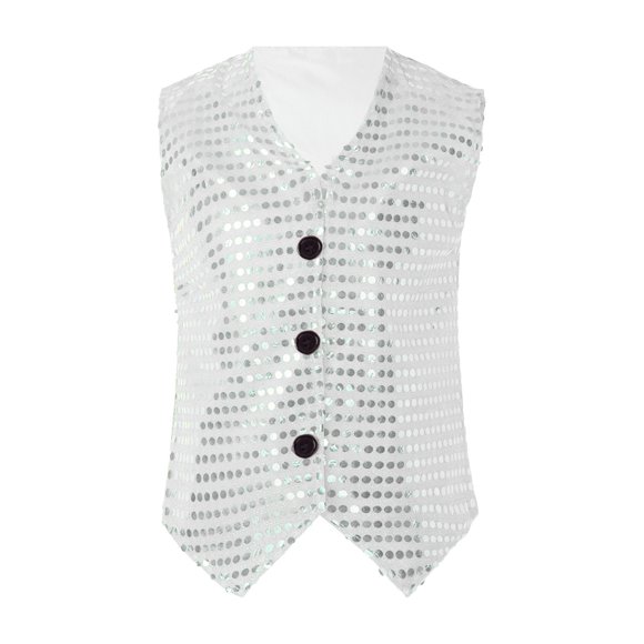 XASZHN Toddler Girls Boys Casual Sequin Glitter Costume Party Carnival Gown Sleeveless Vest Top Tops Silver 5-6 Years