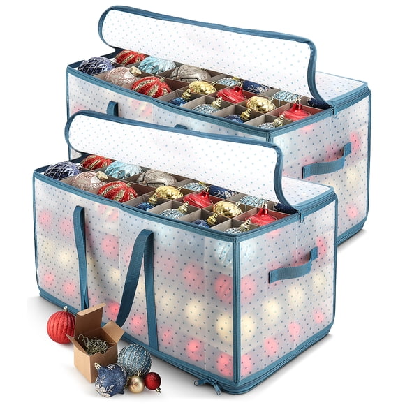 Hearth & Harbor Lot de 2 Grandes Boîtes de Rangement pour Ornements de Noël avec Séparateurs Ajustables - Contenant de Rangement en Plastique pour 128 Ornements Ou Décorations des Fêtes