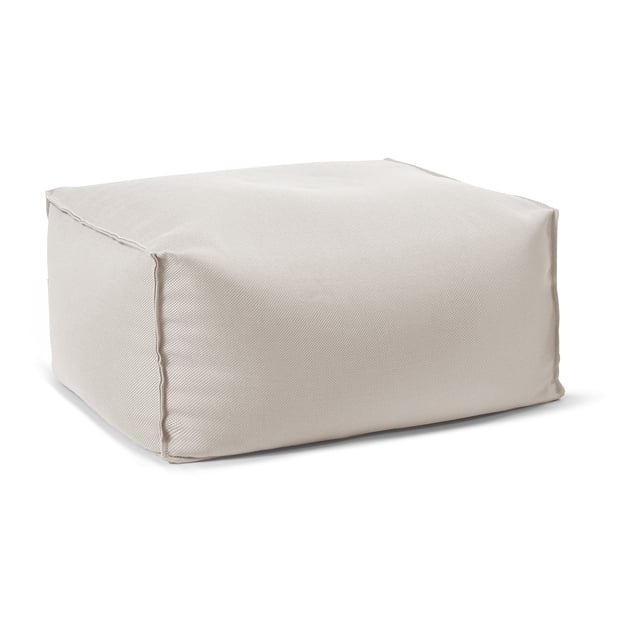 Gouchee Home Chamonix Outdoor/Indoor Ottoman Pouf in beige, a cube-shaped footstool with water-repellent olefin fabric and firm polystyrene bead filling, ideal for casual seating or as a footrest in kids' rooms or patios.