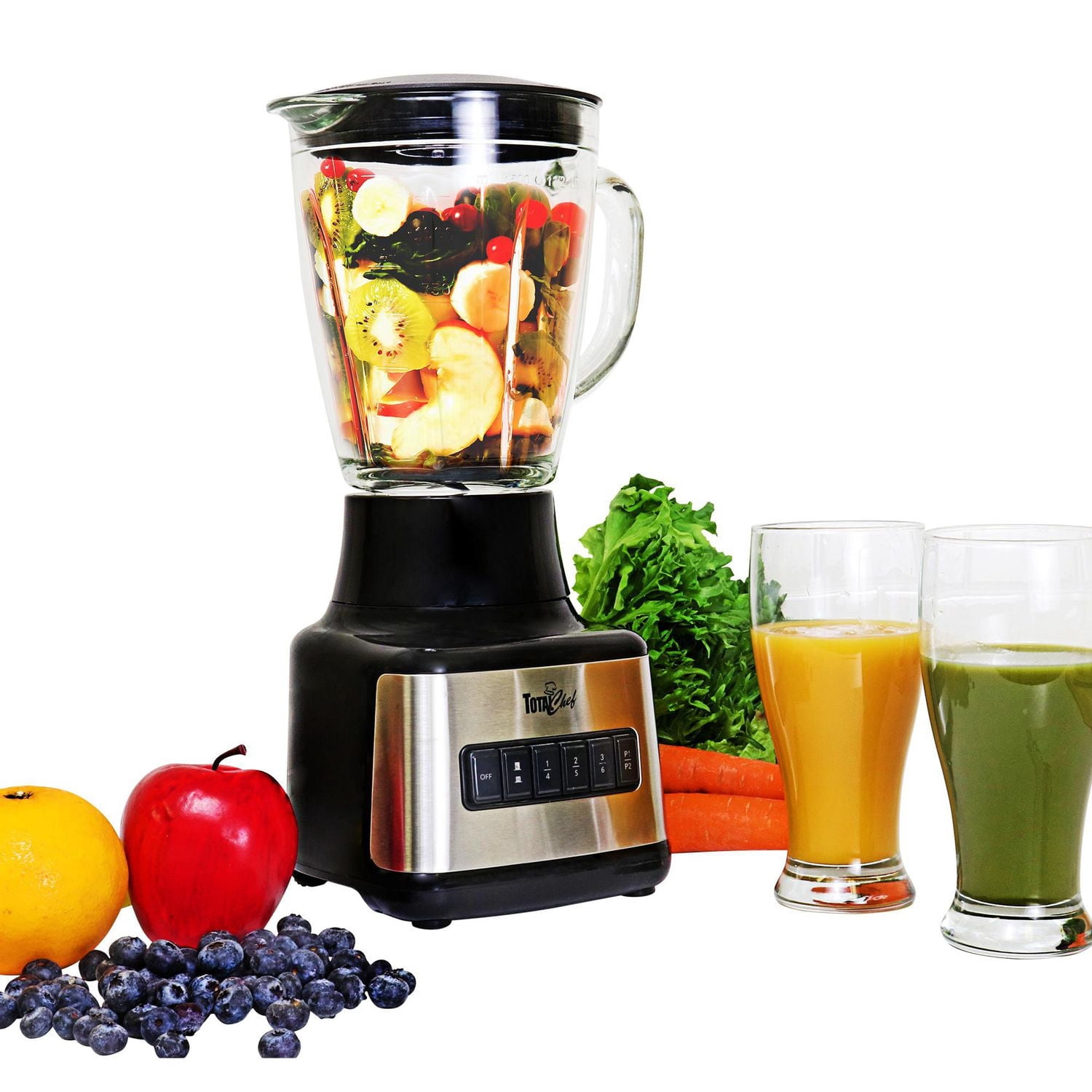Total Chef 6-Speed Countertop Blender, 6 Cup (1.5L) Glass Jar, 2 Pulse Options, 500W, for Smoothies & Shakes