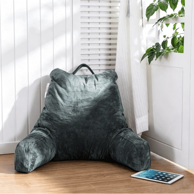 Reading Pillow Bed Rest with Shredded Memory Foam, Velvet Back Pillow Sitting Up Support Cushion for Reading, Watching and Relaxing
