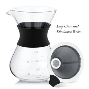 Pour Over Coffee Maker, Glass Coffee Maker Pot with Reusable Stainless Steel Drip Filter, Heat Proof Coffee Dripper Brewer