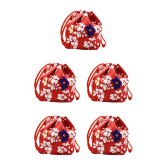 VONKY Japanese Drawstring Bag Coin Purse Food Pouch Durable and Portable Red 14x12x16cm 5Set