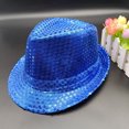 thumbnail image 2 of TiaoBug Women Men Sequin Fedora Hat Disco Hat Jazz Dance Hat Hip-Hop Rapper Stage Performance Blue One Size, 2 of 4
