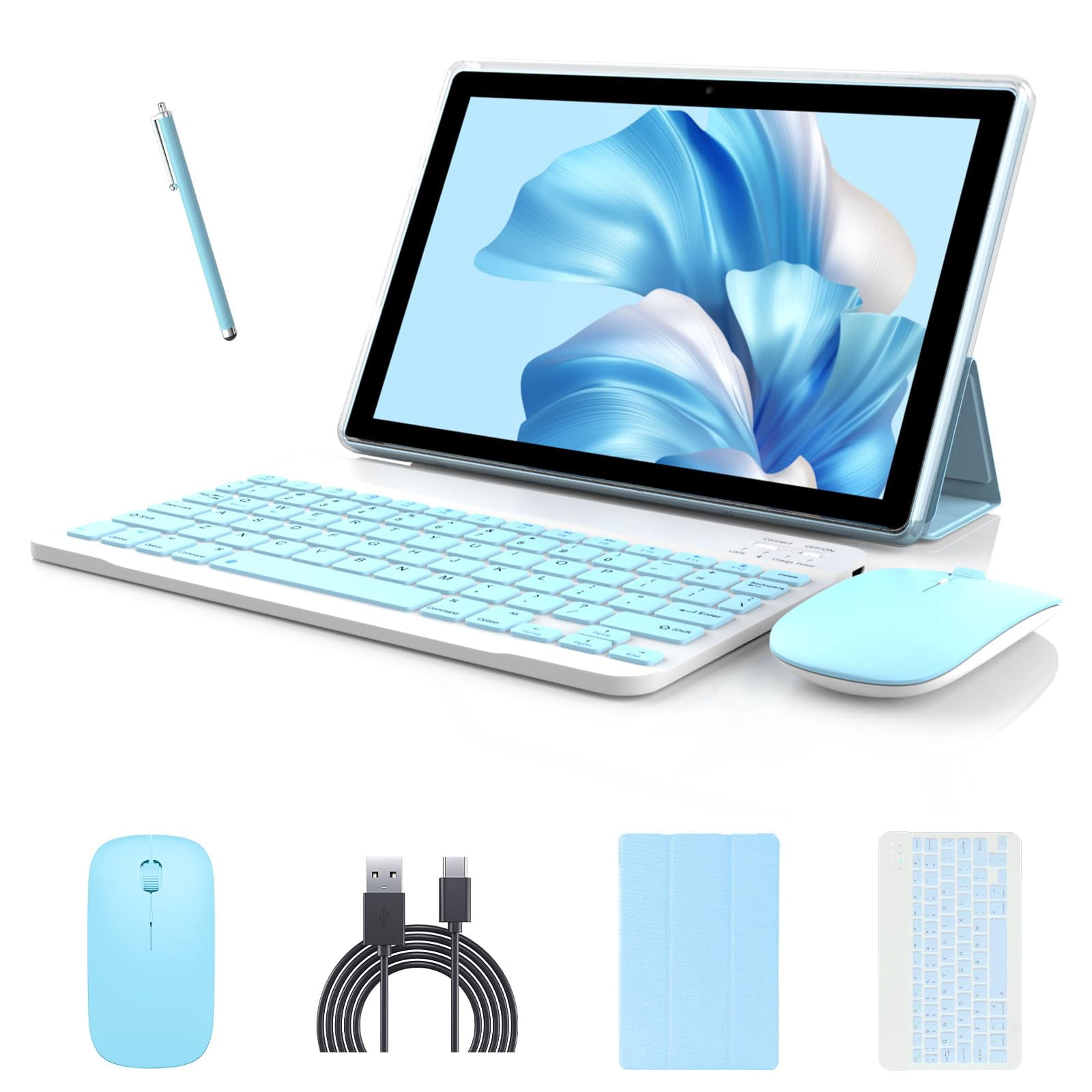 Android 14 Tablet, 10 inch 2 in 1 Tablets with Keyboard/ Case/ Mouse/ stylus, 8GB RAM+64GB ROM+1TB Expand Tablet, 1280*800 IPS Touch Screen Tablet Computer