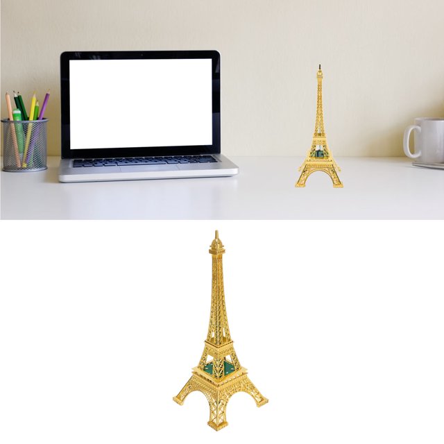 LED Tower Model, 25cm x 10cm Small Electroplating Zinc Alloy Tower Model Desk Decoration Exquisite Carving France Tower Ornament with LED Light for Home Office