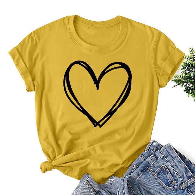 Styesk T-Shirts pour Femmes Confortables Doux Col Rond T-Shirts Chandail Mode Léger Manches Courtes T-shirt Saint-Valentin Graphique Décontracté Grande Taille Hauts Imprimé Cœur Hauts de Sortie
