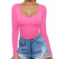 thumbnail image 2 of Chandails à Manches Longues pour Femmes Hauts Ajustés Col Rond T-Shirts Ajustés Hauts de Sortie T-Shirts Basiques Rose Vif, 2 of 6