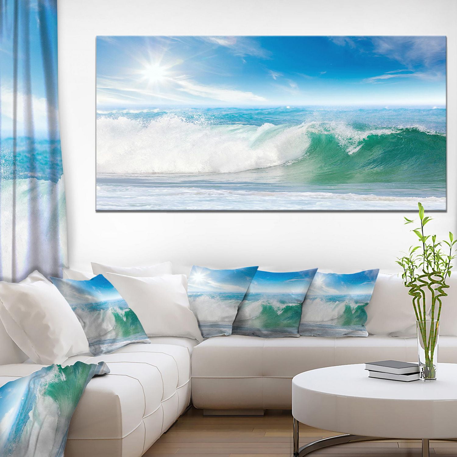 Designart Vagues blanches et bleues sous le soleil Art mural sur toile