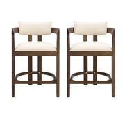 Noble House 26" Counter Height Bar Stool Set of 2,Upholstered with Curved Solid Wood Backrest,Beige+Walnut