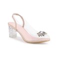 thumbnail image 1 of BLISSFUL STEP Women's Shoes Clear Slingback Rhinestone Peep Toe Block Heel Sandals Beige 7, 1 of 7